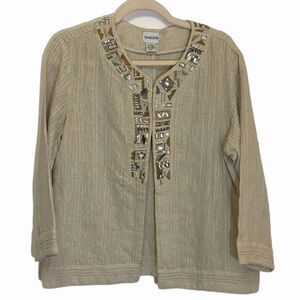 Chico's - 3/4 Sleeve Jacket with metallic embroidery and rhinestones - size M/8